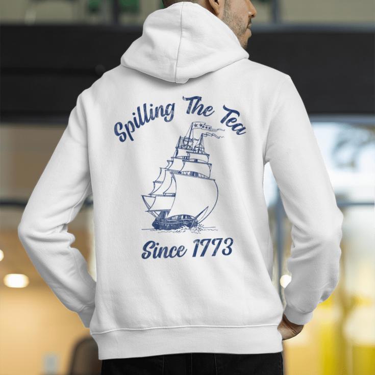 Fun 4th Of July Spilling The Tea Since 1773 History Teacher Men's Hoodie Back Print, History Teacher Hoodies, funny gift