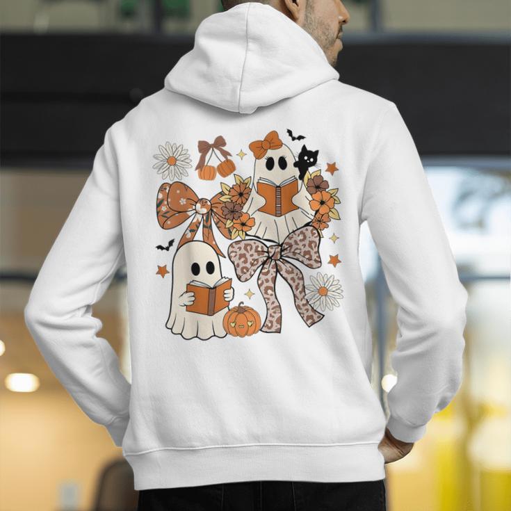 Ghost Reading Books Halloween Bow Spooky Teacher Student Men's Hoodie Back Print, funny gift