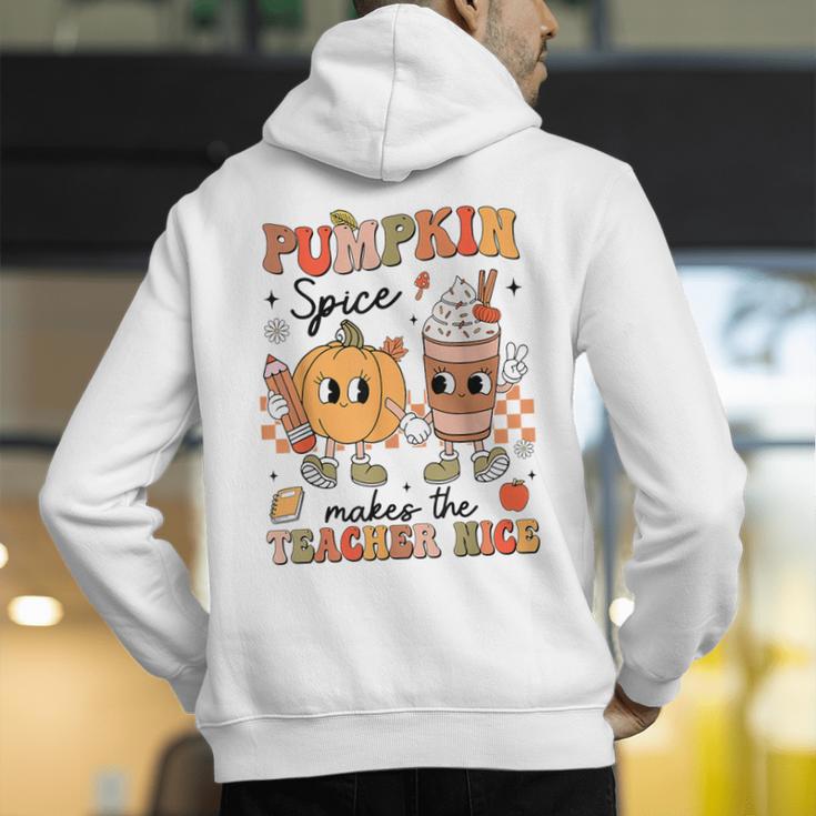 Groovy Pumpkin Spice Makes Teacher Nice Fall Thanksgiving Men's Hoodie Back Print, Groovy Teacher Hoodies, funny gift