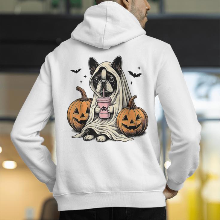 Halloween Boston Terrier Ghost Men's Hoodie Back Print, Boston Terrier Ghost Hoodies, Boston Terrier Halloween Hoodies, funny gift
