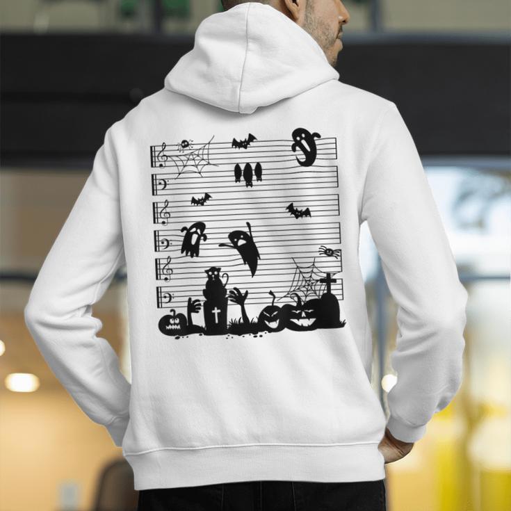 Halloween Music Note Clefs Spooky Ghost For Music Teacher Men's Hoodie Back Print, funny gift