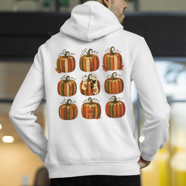 Halloween Teacher Fall Book Pumpkin Retro Reading Men's Hoodie Back Print, funny gift