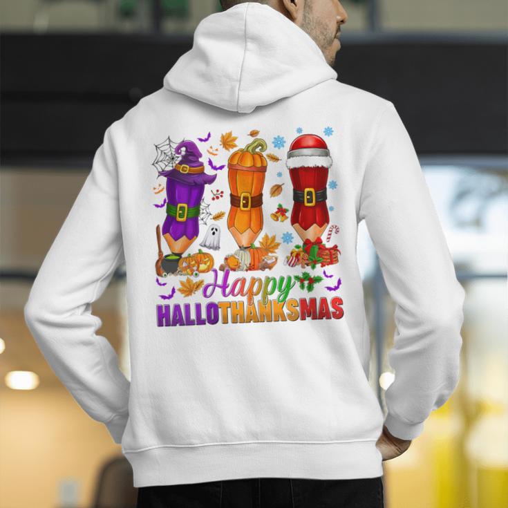 Happy Hallothanksmas Halloween Thanksgiving Pencils Teachers Men's Hoodie Back Print, funny gift Happy Hallothanksmas Halloween Thanksgiving Pencils Teachers Men's Hoodie Back Print, funny gift