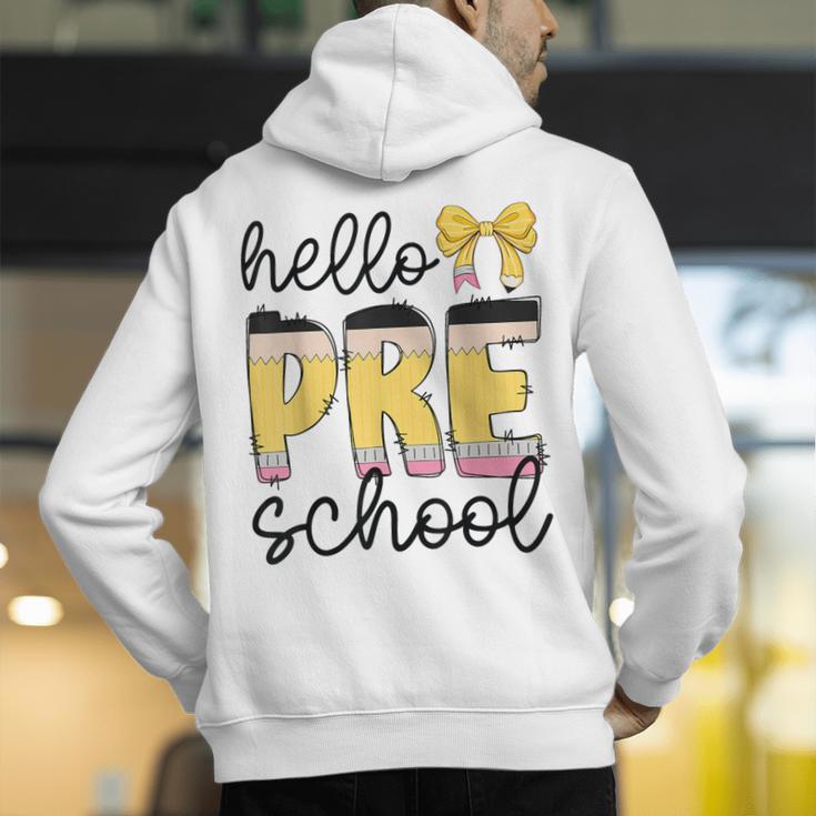 Hello Pre-K Preschool Back To School First Day Teacher Kids Men's Hoodie Back Print, funny gift