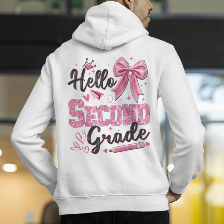 Hello Second Grade First Day Of School Coquette Teacher Girl Men's Hoodie Back Print, First Grade Teacher Hoodies, funny gift