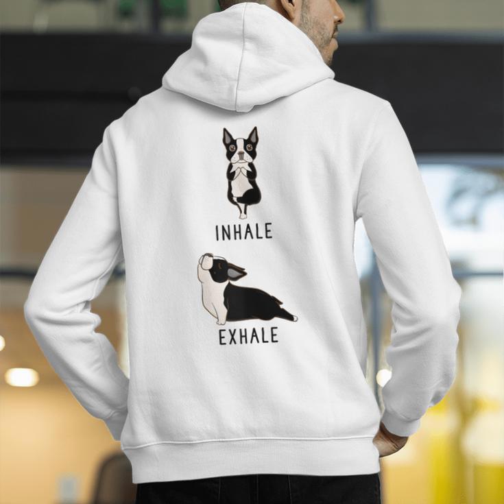 Inhale Exhale Yoga Boston Terrier Tshirt Men's Hoodie Back Print, funny gift