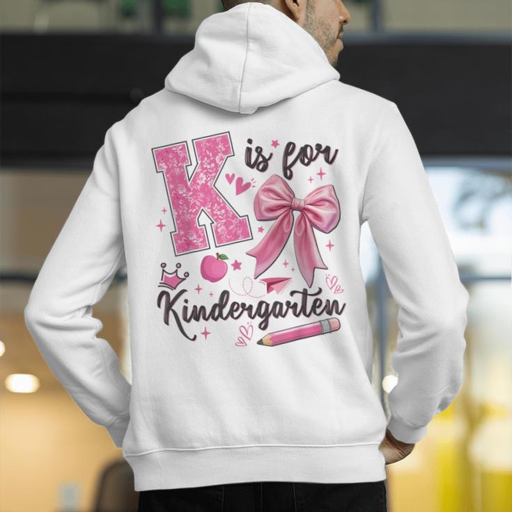 K Is For Kindergarten Teacher Coquette Bow Back To School Men's Hoodie Back Print, funny gift K Is For Kindergarten Teacher Coquette Bow Back To School Men's Hoodie Back Print, funny gift