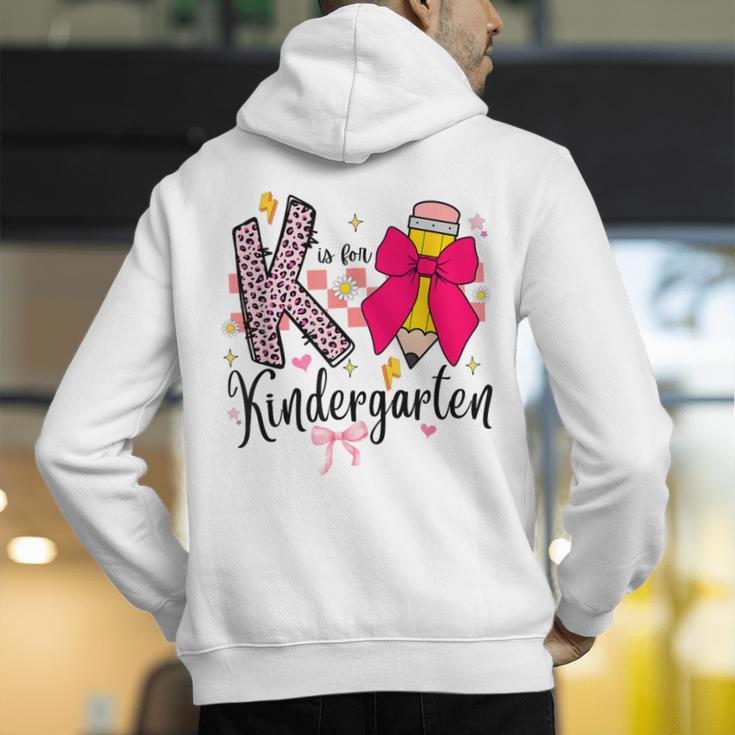 K Is For Kindergarten Teacher Coquette Bow Back To School Men's Hoodie Back Print, funny gift