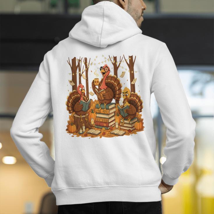 Librarian Turkey Reading Book Fall Thanksgiving Teacher Book Men's Hoodie Back Print, funny gift Librarian Turkey Reading Book Fall Thanksgiving Teacher Book Men's Hoodie Back Print, funny gift