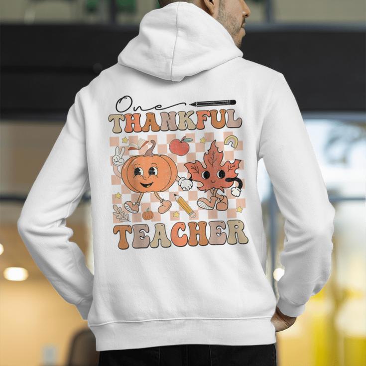 One Thankful Teacher Thanksgiving Groovy Fall Autumn Teacher Men's Hoodie Back Print, Groovy Teacher Hoodies, funny gift
