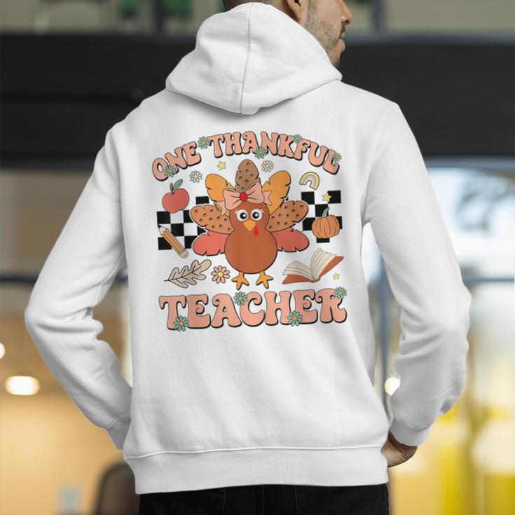 One Thankful Teacher Thanksgiving Retro Groovy Fall Teachers Men's Hoodie Back Print, Groovy Teacher Hoodies, funny gift One Thankful Teacher Thanksgiving Retro Groovy Fall Teachers Men's Hoodie Back Print, Groovy Teacher Hoodies, funny gift