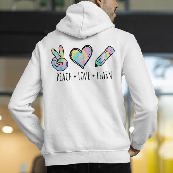 Peace Love Learn Tie Dye Teacher Kids 100th Days Of School Men's Hoodie Back Print, funny gift Peace Love Learn Tie Dye Teacher Kids 100th Days Of School Men's Hoodie Back Print, funny gift
