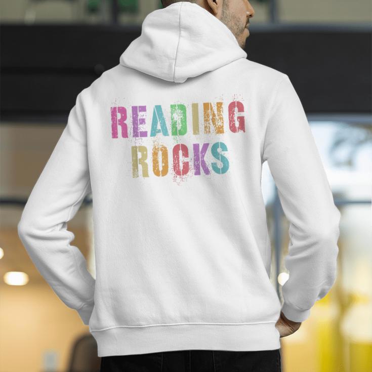 READING ROCKS English Teacher ELA ABCD Read Star Kinder Men's Hoodie Back Print, English Teacher Hoodies, funny gift