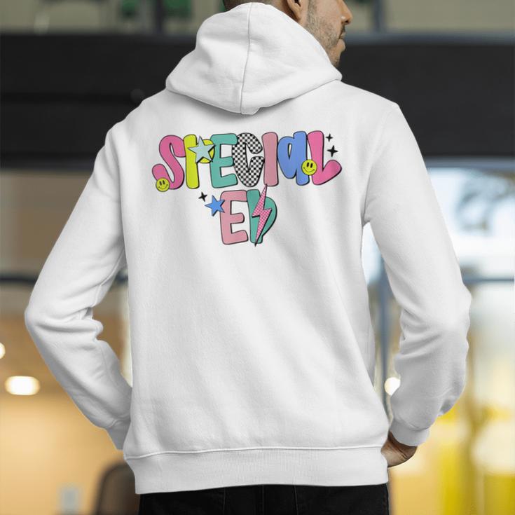 Retro Checkered Special Education Teacher Back To School Men's Hoodie Back Print, funny gift