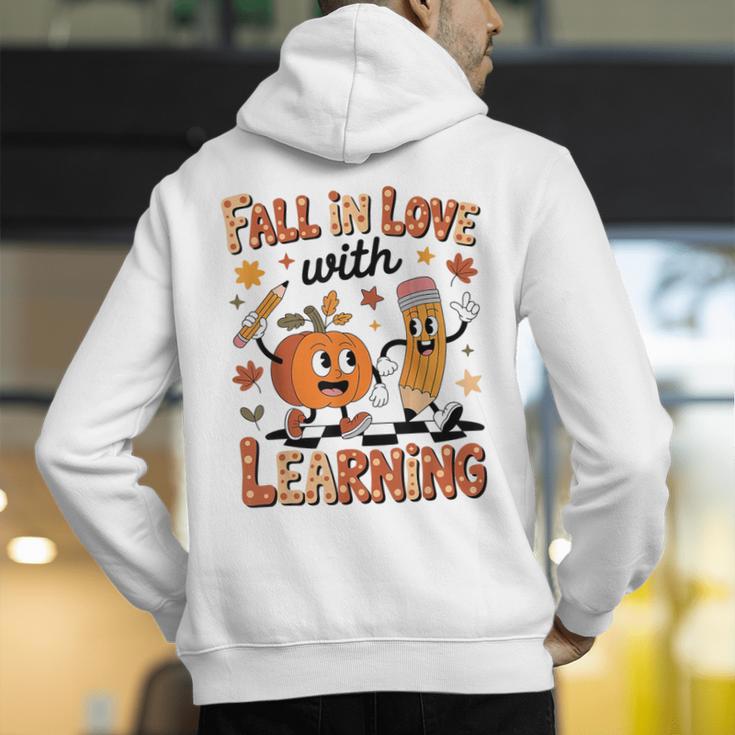 Retro Fall In Love With Learning Autumn Pumpkin Teacher Kids Men's Hoodie Back Print, funny gift