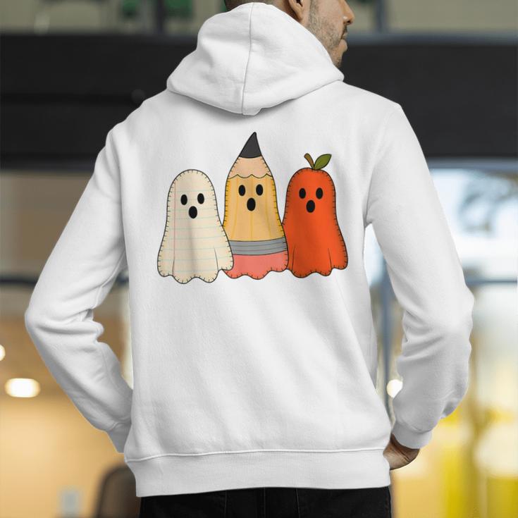 Retro Pencil Ghost Boo Spooky Teacher Halloween Costume Men's Hoodie Back Print, funny gift