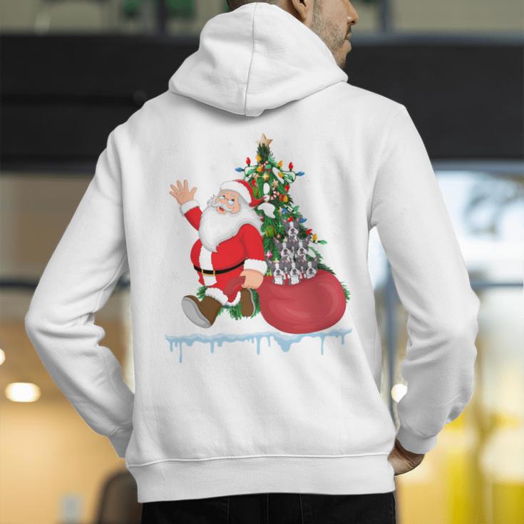 Santa Ugly Christmas Tree Lights Boston Terrier Dog Lover Men's Hoodie Back Print, Boston Terrier Christmas Hoodies, funny gift