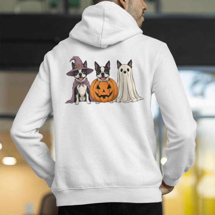 Spooky Ghost Boston Terrier Pumpkin Halloween Dog Lover Men's Hoodie Back Print, Boston Terrier Ghost Hoodies, Boston Terrier Halloween Hoodies, funny gift