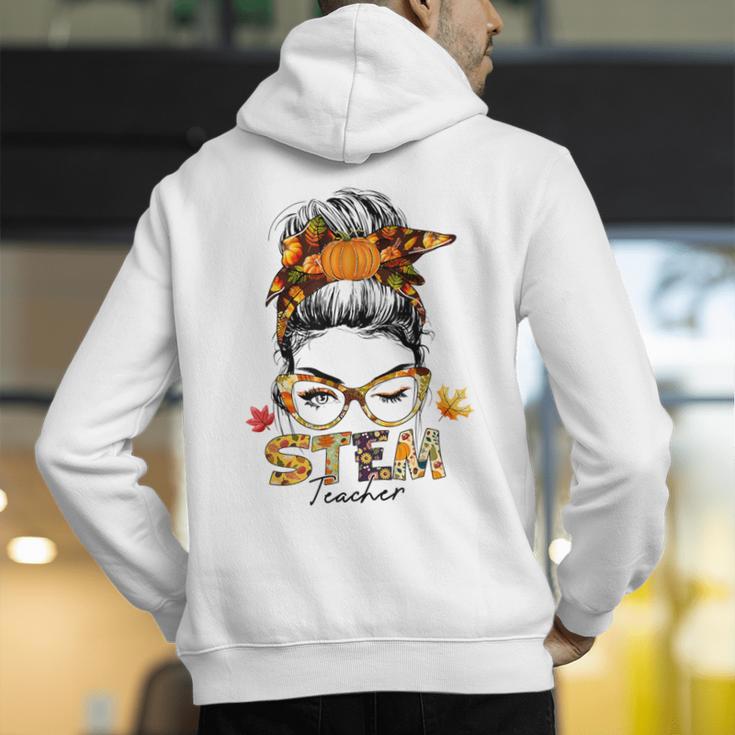 STEM Teacher Messy Bun Fall Vibes Autumn Thanksgiving Men Women Men's Hoodie Back Print, funny gift