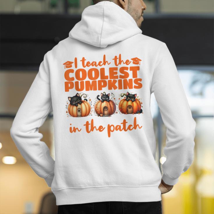 I Teach The Cutest Pumpkins Halloween Teacher Cat Lover Men's Hoodie Back Print, funny gift