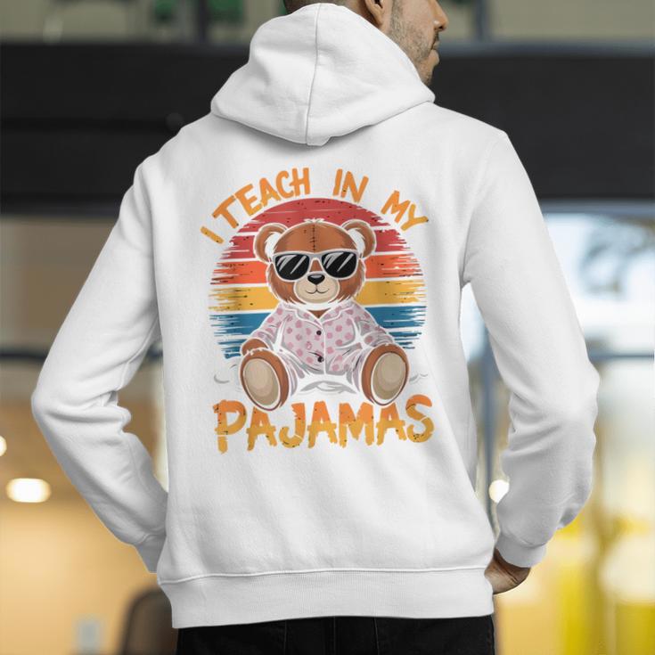 I Teach In My Pajamas Teacher Sunset Bear Retro Men's Hoodie Back Print, funny gift I Teach In My Pajamas Teacher Sunset Bear Retro Men's Hoodie Back Print, funny gift