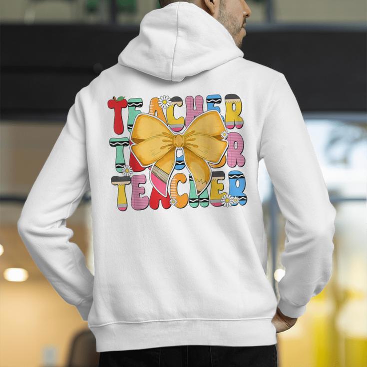 Teacher Pencil Coquette Bow Back To School Teacher Men's Hoodie Back Print, funny gift Teacher Pencil Coquette Bow Back To School Teacher Men's Hoodie Back Print, funny gift