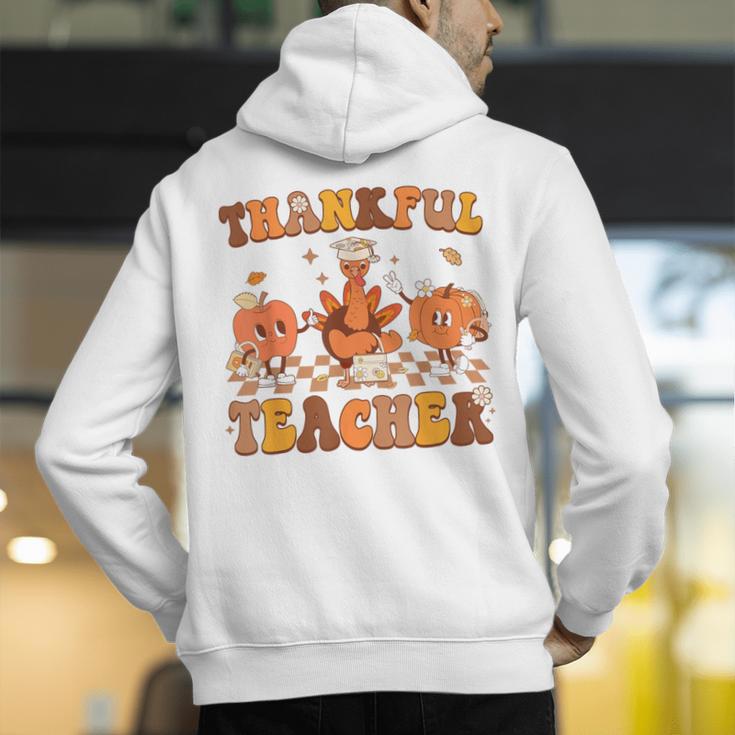 Thankful Teacher Retro Groovy Thanksgiving Fall Women Men Men's Hoodie Back Print, Groovy Teacher Hoodies, funny gift