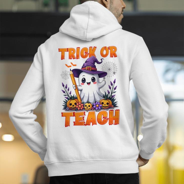 Trick Or Teach Teacher Halloween Ghost Pencil Floral Men's Hoodie Back Print, funny gift