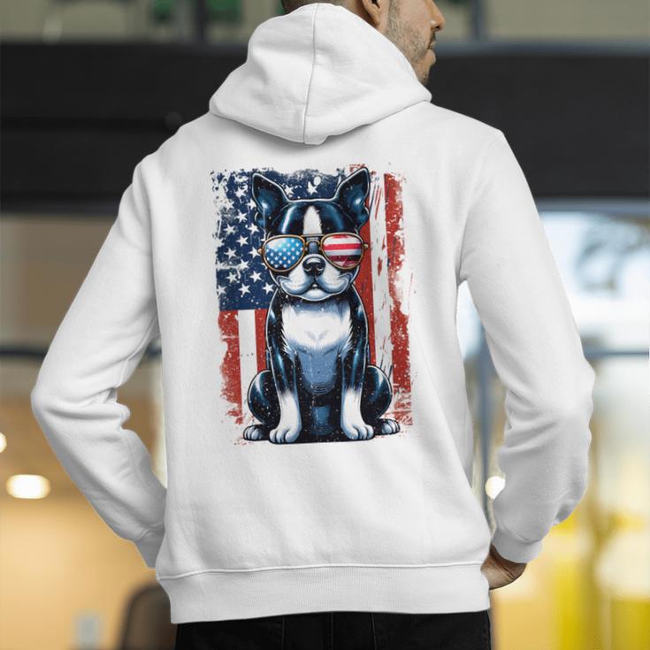 Vintage Boston Terrier Dog American USA US Flag Pets Lovers Men's Hoodie Back Print, American Boston Terrier Hoodies, funny gift