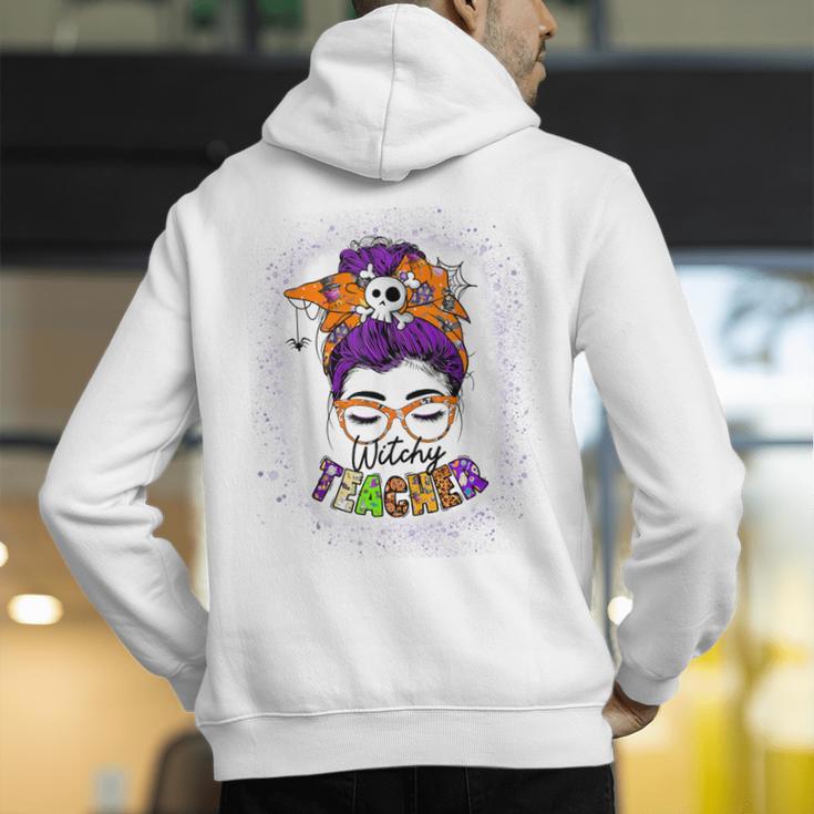 Witchy Teacher Halloween Messy Bun Teacher Bleached Men's Hoodie Back Print, funny gift Witchy Teacher Halloween Messy Bun Teacher Bleached Men's Hoodie Back Print, funny gift