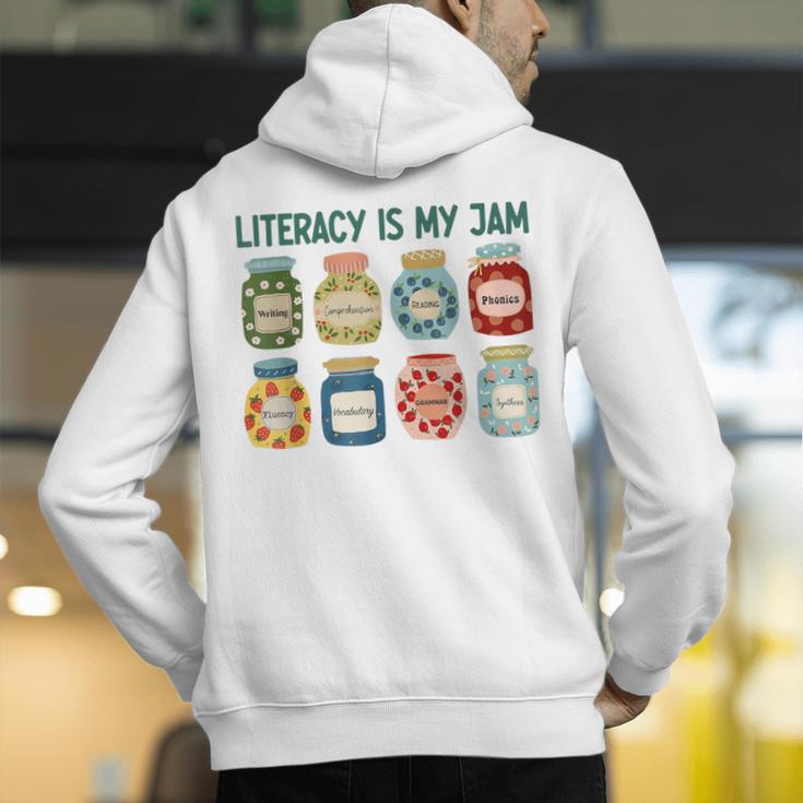 Women Literacy Is My Jam Literacy Teacher Reading Teacher Men's Hoodie Back Print, funny gift