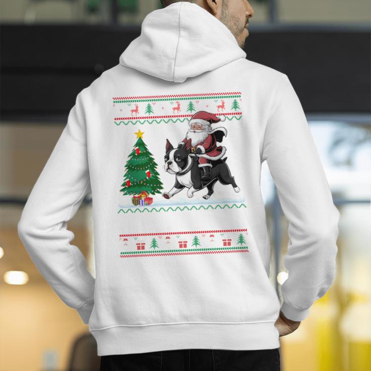 Xmas Tree Lighting Santa Riding Boston Terrier Christmas Men's Hoodie Back Print, Boston Terrier Riding Hoodies, Boston Terrier Christmas Hoodies, funny gift