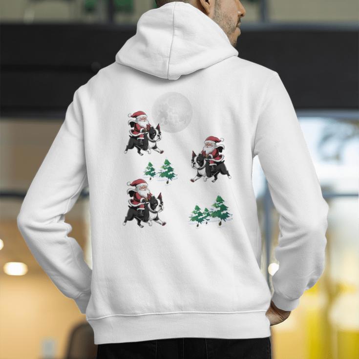 Xmas Tree Santa Riding Boston Terrier Christmas Men's Hoodie Back Print, Boston Terrier Riding Hoodies, Boston Terrier Christmas Hoodies, funny gift
