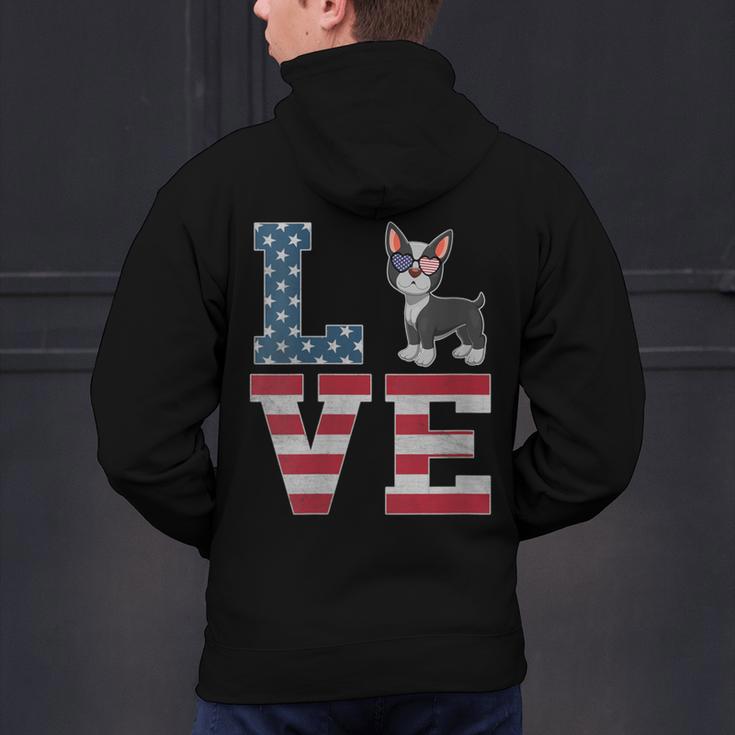 4th Of July Decor Patriotic LOVE Boston Terrier USA Flag Men's Hoodie Back Print, Patriotic Boston Terrier Hoodies, Boston Terrier 4th Of July Hoodies, gift for family, gift for coworker