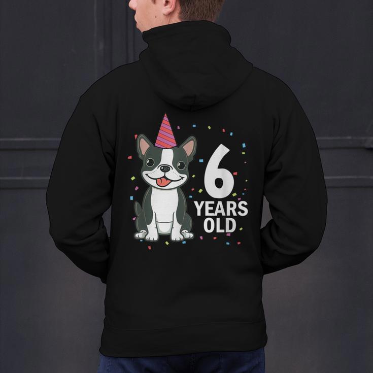6 Years Old Birthday Boston Terrier Dog Lover 6th Party Kid Men's Hoodie Back Print, gift for family, gift for coworker