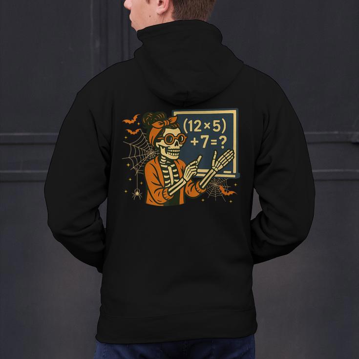 67 Teacher Halloween Skeleton Six Seven Meme Math Men's Hoodie Back Print, gift for family, gift for coworker