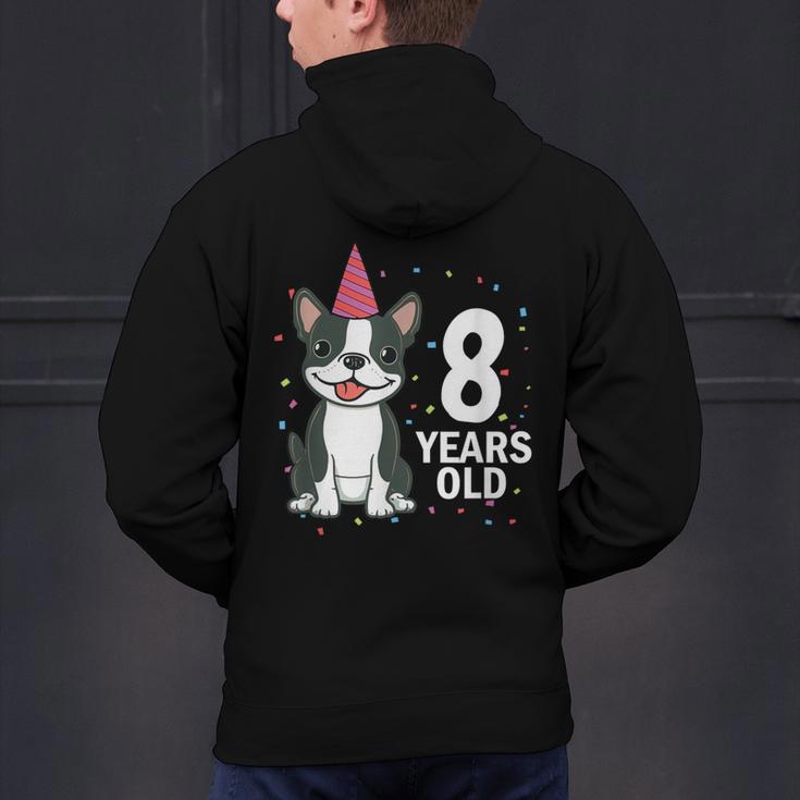 8 Years Old Birthday Boston Terrier Dog Lover 8th Party Kid Men's Hoodie Back Print, gift for family, gift for coworker