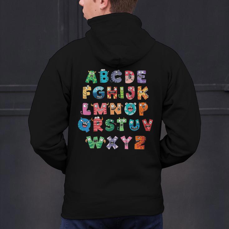 ABC Cute Monster Alphabet Halloween Teacher Costume Kids Men's Hoodie Back Print, gift for family, gift for coworker ABC Cute Monster Alphabet Halloween Teacher Costume Kids Men's Hoodie Back Print, gift for family, gift for coworker