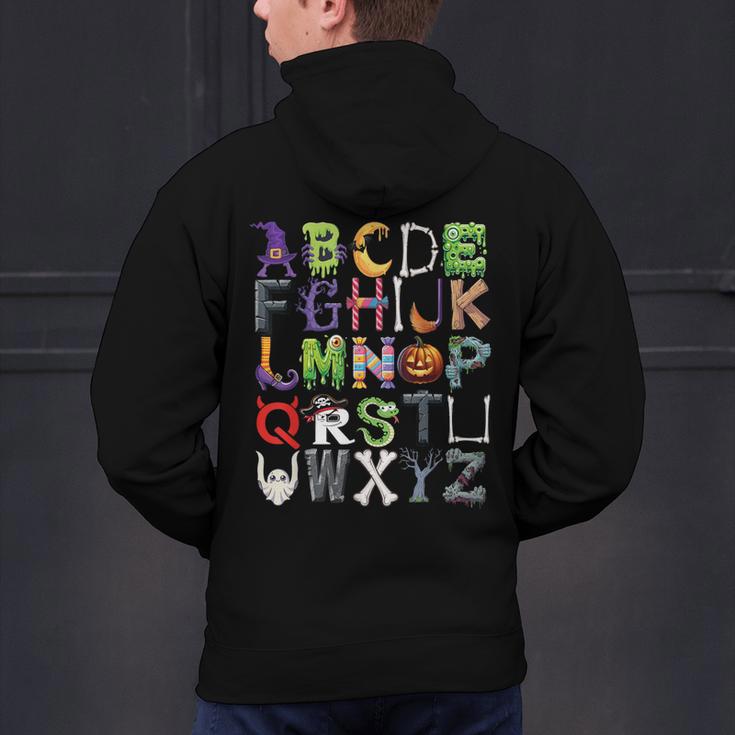 ABCs Alphabet Halloween Learning Kindergarten Teachers Men's Hoodie Back Print, gift for family, gift for coworker ABCs Alphabet Halloween Learning Kindergarten Teachers Men's Hoodie Back Print, gift for family, gift for coworker