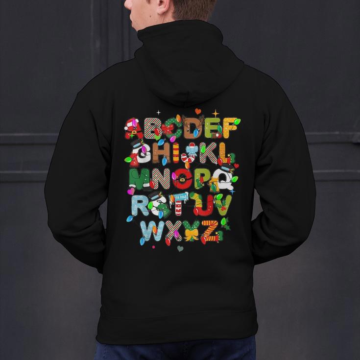 ABCs Learning Kindergarten Teacher Christmas Lights Alphabet For Men Women Kids Men's Hoodie Back Print, gift for family, gift for coworker