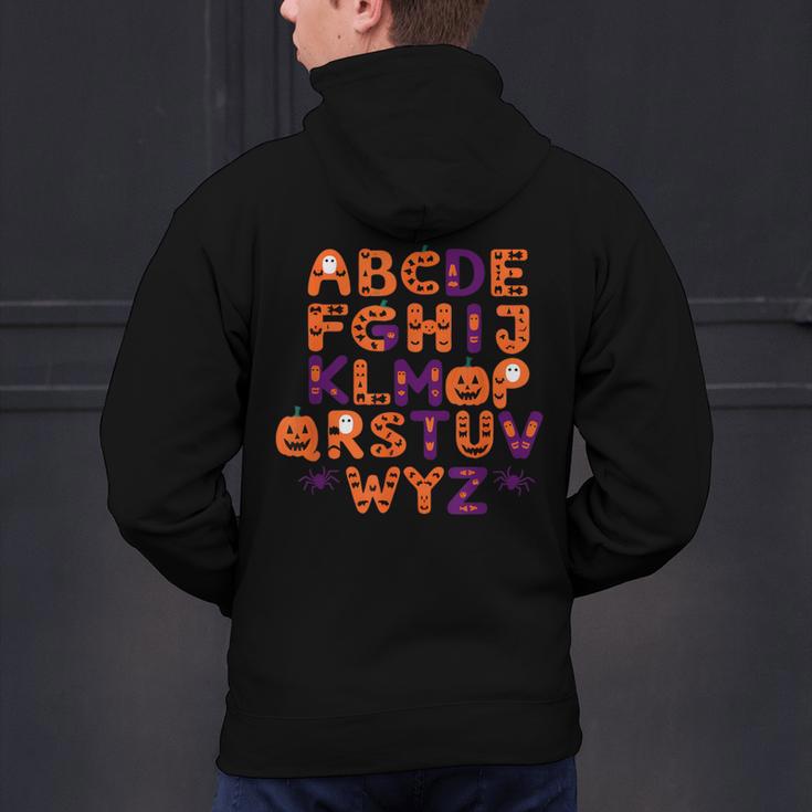 ABCs Learning Kindergarten Teacher Halloween Alphabet Men's Hoodie Back Print, gift for family, gift for coworker ABCs Learning Kindergarten Teacher Halloween Alphabet Men's Hoodie Back Print, gift for family, gift for coworker