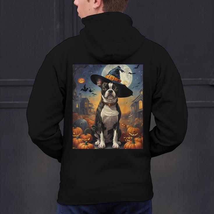 Aesthetic Halloween Boston Terrier Dog Witch Pumpkin For Men Women Kids Men's Hoodie Back Print, Boston Terrier Halloween Hoodies, gift for family, gift for coworker