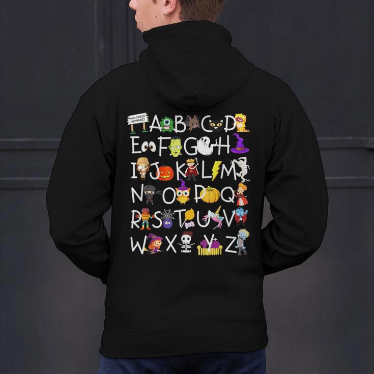 Alphabet ABCs Halloween Characters Kindergarten Teacher Kids Men's Hoodie Back Print, gift for family, gift for coworker Alphabet ABCs Halloween Characters Kindergarten Teacher Kids Men's Hoodie Back Print, gift for family, gift for coworker