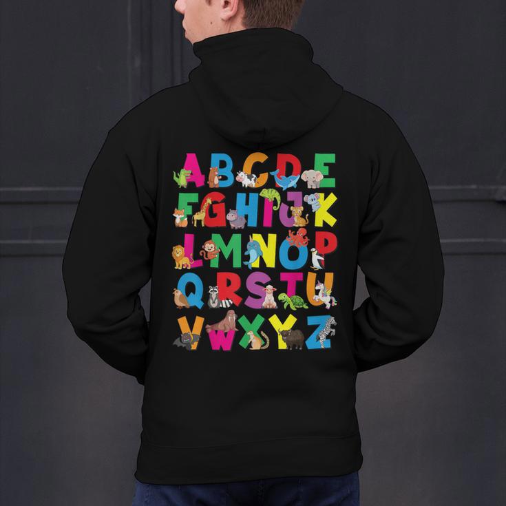 Alphabet Animals ABCs Zoo Kids Boys Girls Teacher Men's Hoodie Back Print, gift for family, gift for coworker Alphabet Animals ABCs Zoo Kids Boys Girls Teacher Men's Hoodie Back Print, gift for family, gift for coworker