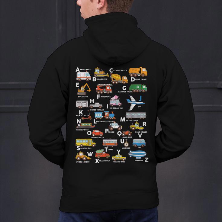 Alphabet Vehicles ABCs Learning Teachers Kids Boys Girls Men's Hoodie Back Print, gift for family, gift for coworker