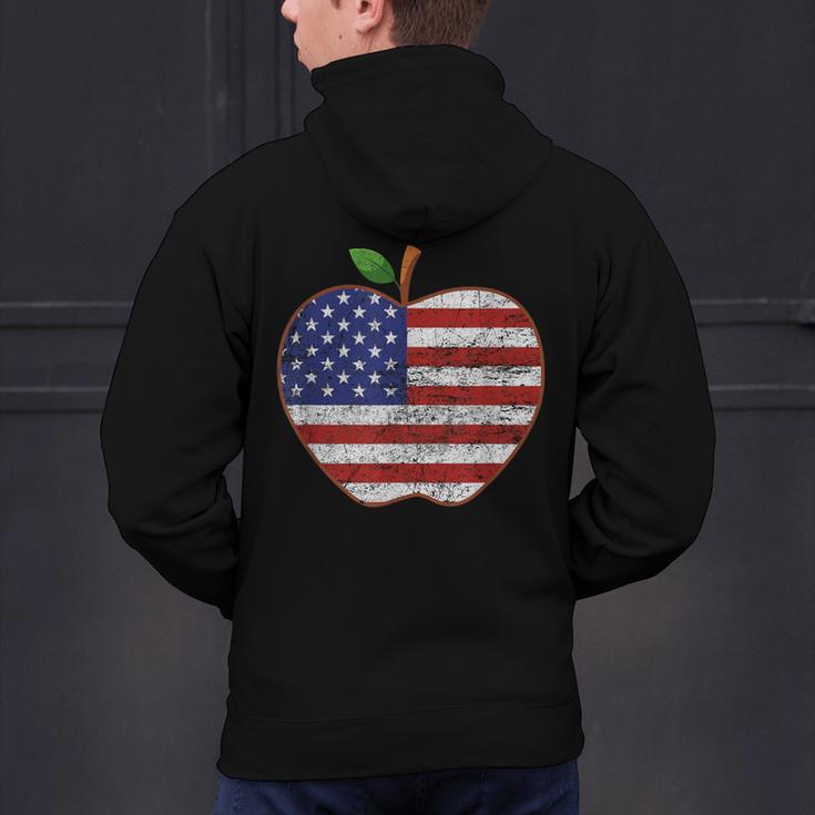 American Flag Teachers Students Apple 4th Of July Vintage Men's Hoodie Back Print, gift for family, gift for coworker