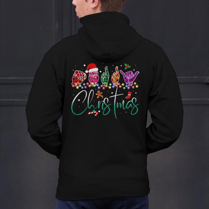 ASL Christmas Buffalo Plaid Teacher American Sign Language Men's Hoodie Back Print, gift for family, gift for coworker