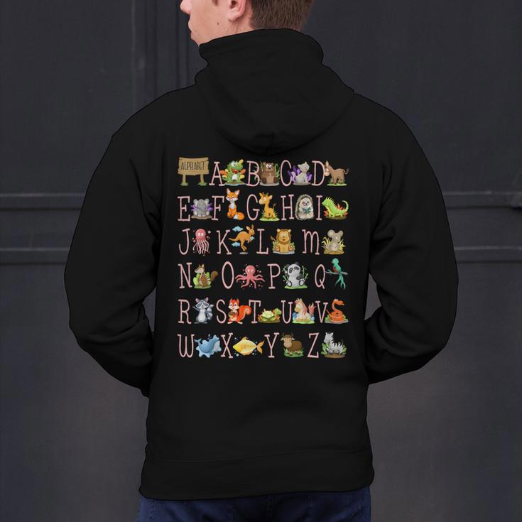 Back To School Kindergarten Teacher ABCs Animals Alphabet Men's Hoodie Back Print, gift for family, gift for coworker Back To School Kindergarten Teacher ABCs Animals Alphabet Men's Hoodie Back Print, gift for family, gift for coworker