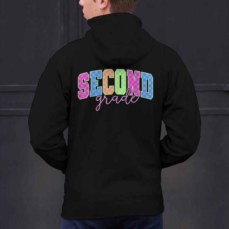 Back To School Neon Checkered Second Grade Colorful Teacher Men's Hoodie Back Print, gift for family, gift for coworker Back To School Neon Checkered Second Grade Colorful Teacher Men's Hoodie Back Print, gift for family, gift for coworker