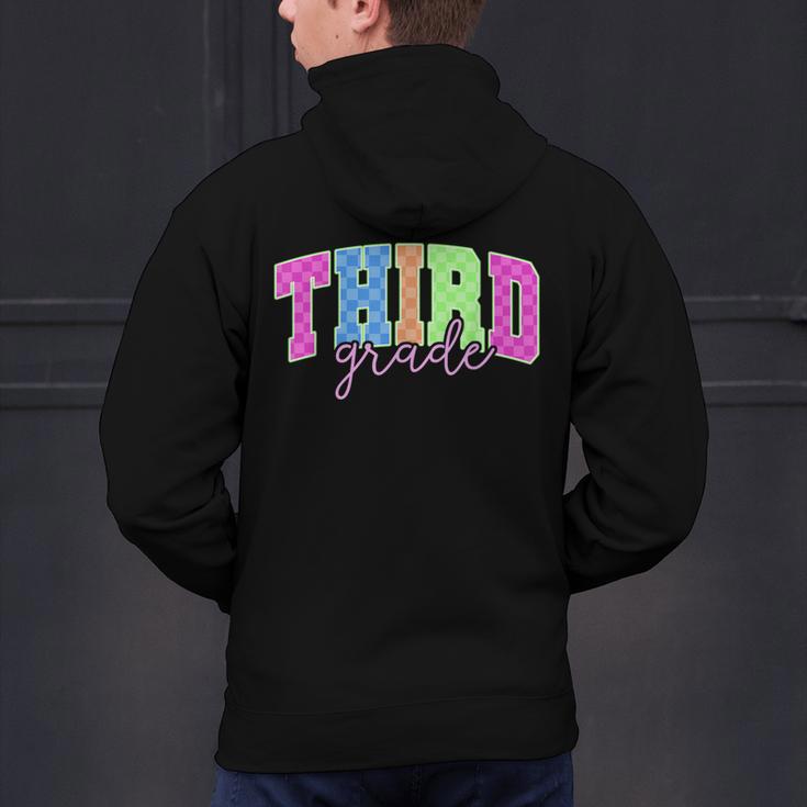 Back To School Neon Checkered Third Grade Colorful Teacher Men's Hoodie Back Print, gift for family, gift for coworker Back To School Neon Checkered Third Grade Colorful Teacher Men's Hoodie Back Print, gift for family, gift for coworker